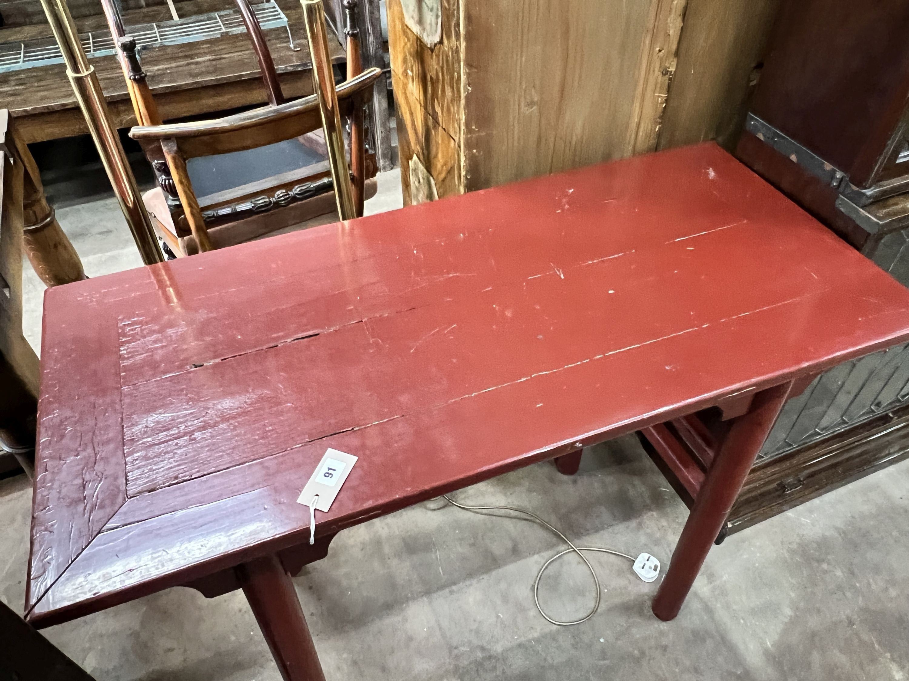 A Chinese lacquer small altar table, width 108cm, depth 49cm, height 82cm